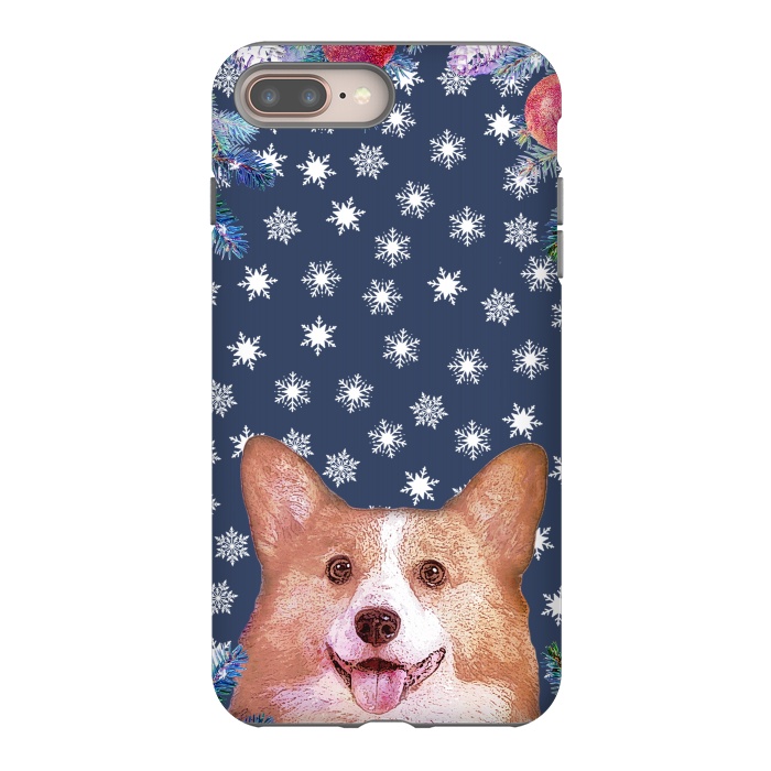 iPhone 7 plus StrongFit Corgi, snowflakes and winter decorations by Oana 