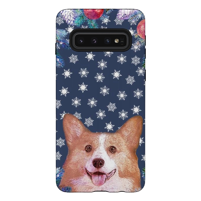 Galaxy S10 StrongFit Corgi, snowflakes and winter decorations by Oana 