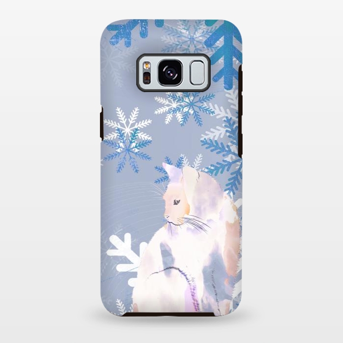 Galaxy S8 plus StrongFit Cat and metallic blue snowflakes watercolor illustration by Oana 
