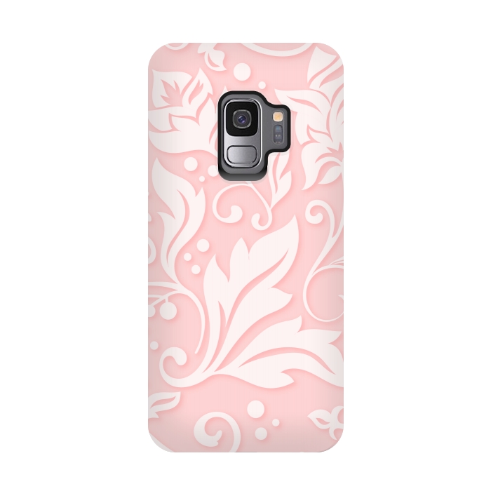 Galaxy S9 StrongFit white floral pattern 2  by MALLIKA