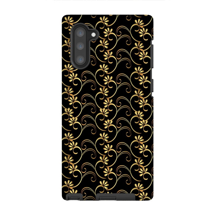 Galaxy Note 10 StrongFit golden black floral pattern by MALLIKA