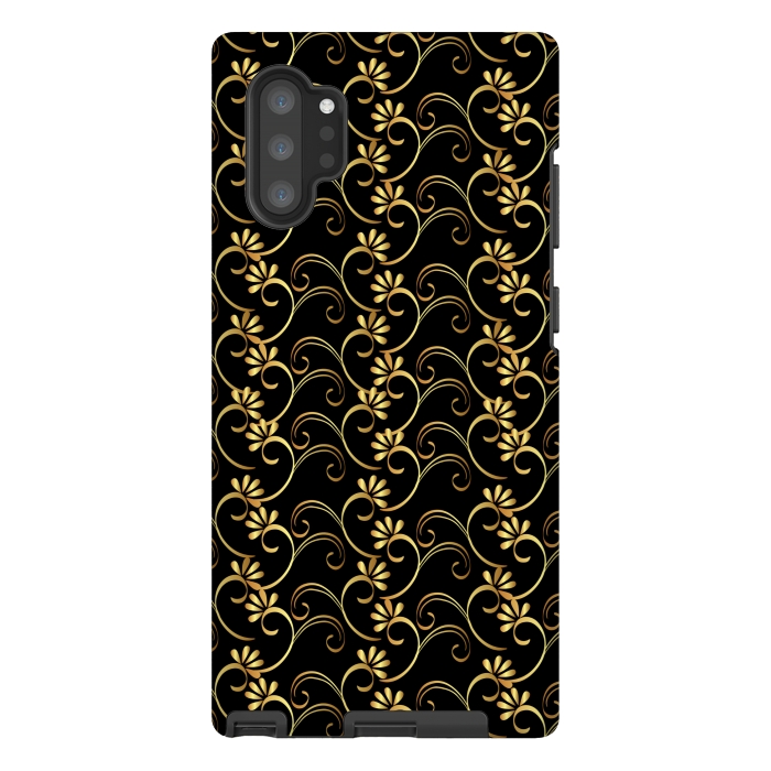Galaxy Note 10 plus StrongFit golden black floral pattern by MALLIKA