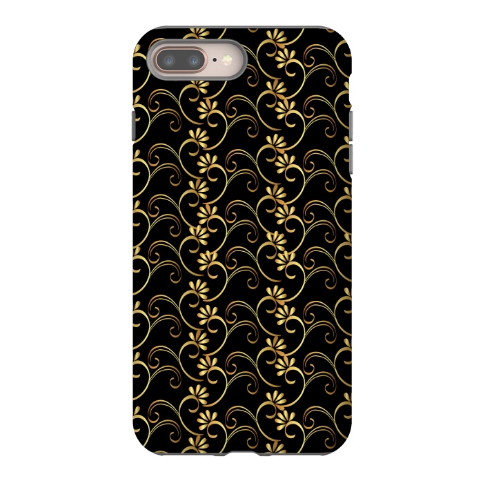 iPhone 7 plus StrongFit golden black floral pattern by MALLIKA