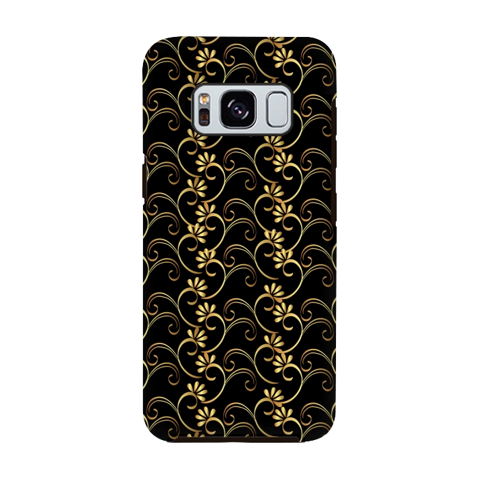 Galaxy S8 StrongFit golden black floral pattern by MALLIKA