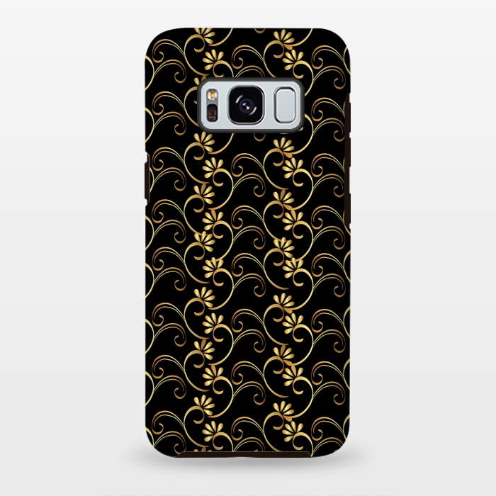 Galaxy S8 plus StrongFit golden black floral pattern by MALLIKA