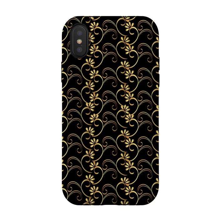 iPhone Xs / X StrongFit golden black floral pattern by MALLIKA