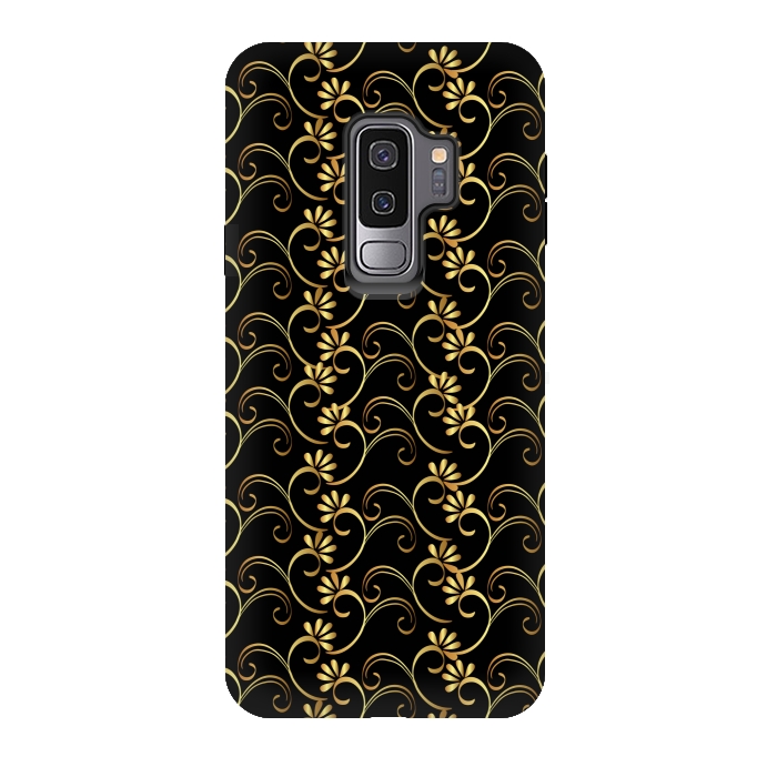 Galaxy S9 plus StrongFit golden black floral pattern by MALLIKA