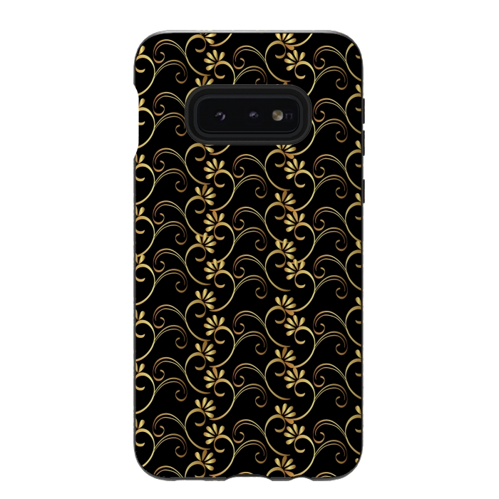 Galaxy S10e StrongFit golden black floral pattern by MALLIKA