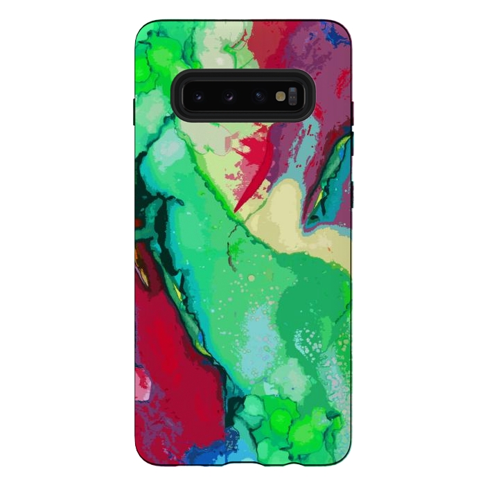Galaxy S10 plus StrongFit Green and maroon abstract artwork by Josie