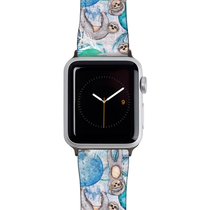 Watch 42mm / 44mm Strap PU leather Tropical Christmas Sloth Party by gingerlique