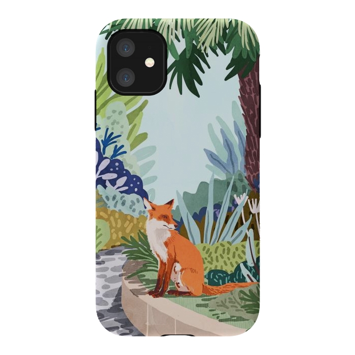 iPhone 11 StrongFit Fox in The Garden | Animals Wildlife Botanical Nature Painting | Boho Colorful Jungle Illustration by Uma Prabhakar Gokhale