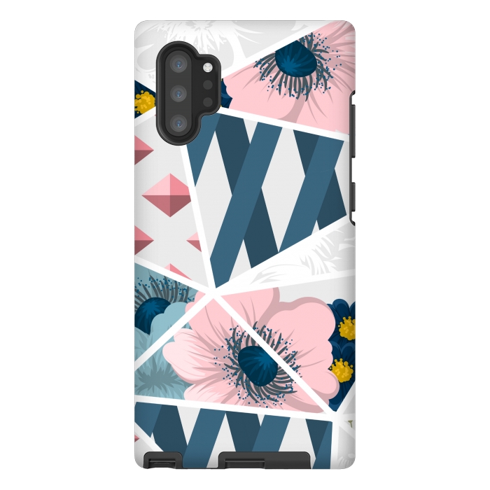 Galaxy Note 10 plus StrongFit BLUE PINK FLORAL PATCHWORK by MALLIKA