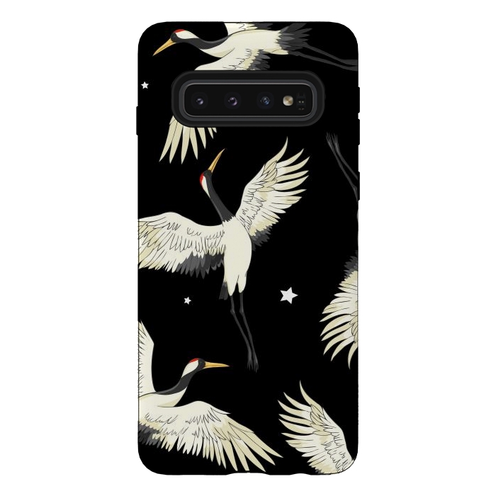 Galaxy S10 StrongFit black white birds by haroulita