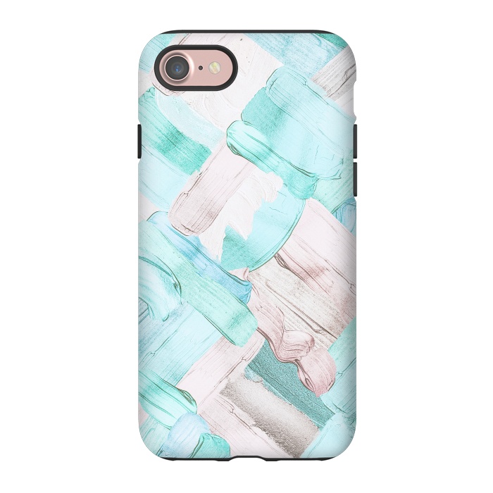 iPhone 7 StrongFit Blush Teal Acrylic Thick Brush Strokes Pattenr by  Utart