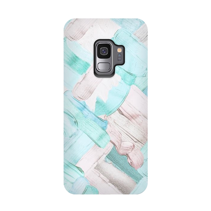 Galaxy S9 StrongFit Blush Teal Acrylic Thick Brush Strokes Pattenr by  Utart