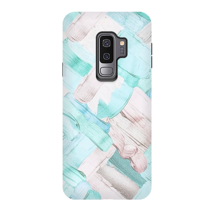 Galaxy S9 plus StrongFit Blush Teal Acrylic Thick Brush Strokes Pattenr by  Utart