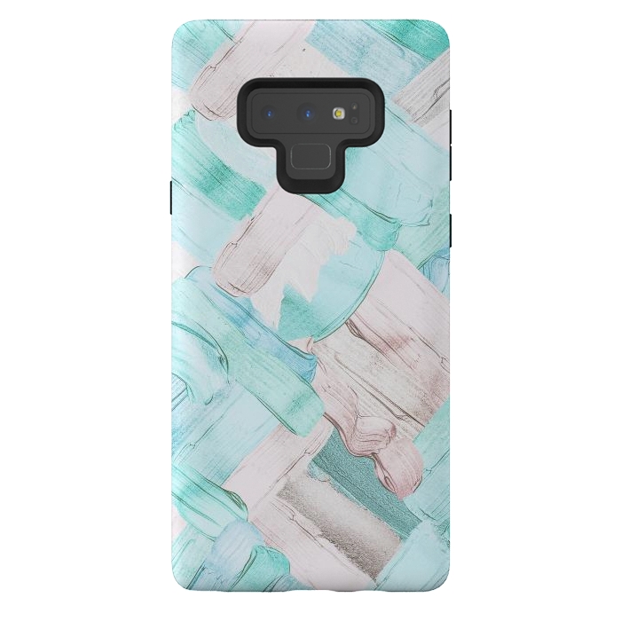 Galaxy Note 9 StrongFit Blush Teal Acrylic Thick Brush Strokes Pattenr by  Utart