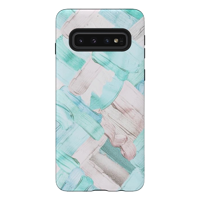 Galaxy S10 StrongFit Blush Teal Acrylic Thick Brush Strokes Pattenr by  Utart