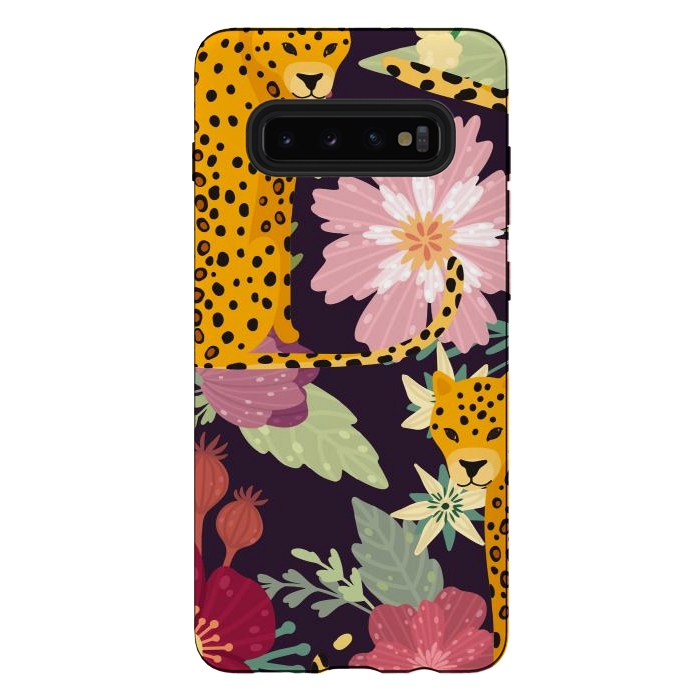 Galaxy S10 plus StrongFit floral leopard by haroulita