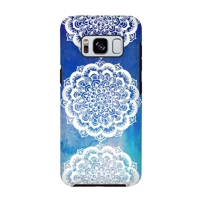 Galaxy S8 StrongFit Intricate Mandala on Watercolor Blue by Tangerine-Tane
