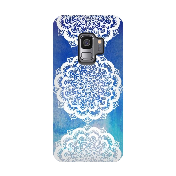 Galaxy S9 StrongFit Intricate Mandala on Watercolor Blue by Tangerine-Tane