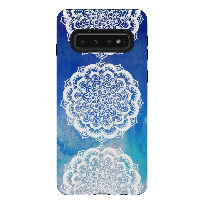 Galaxy S10 StrongFit Intricate Mandala on Watercolor Blue by Tangerine-Tane