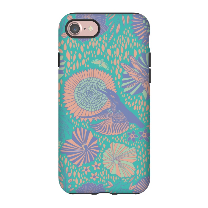 iPhone 7 StrongFit Mint bird and dragonfly by Nina Leth