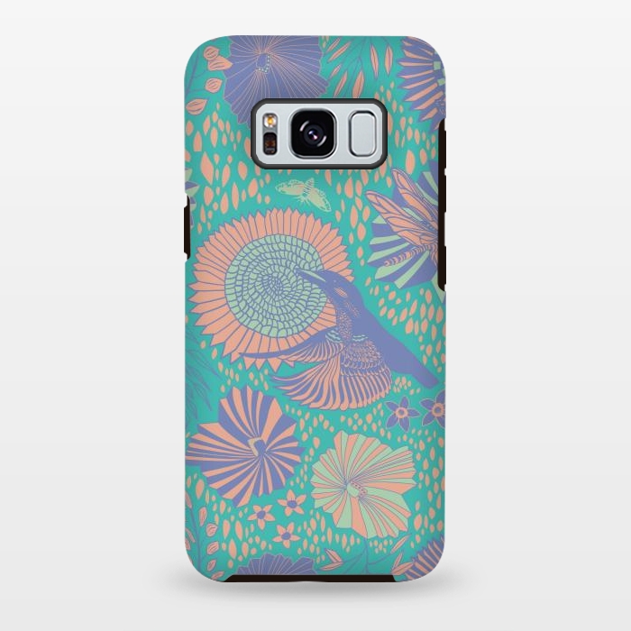 Galaxy S8 plus StrongFit Mint bird and dragonfly by Nina Leth