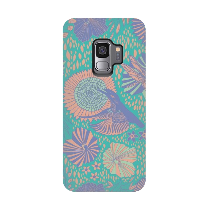 Galaxy S9 StrongFit Mint bird and dragonfly by Nina Leth