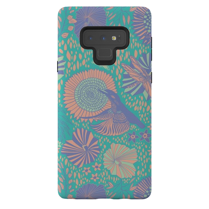 Galaxy Note 9 StrongFit Mint bird and dragonfly by Nina Leth