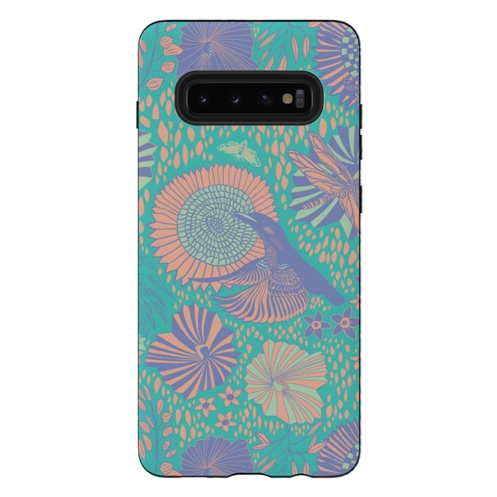 Galaxy S10 plus StrongFit Mint bird and dragonfly by Nina Leth