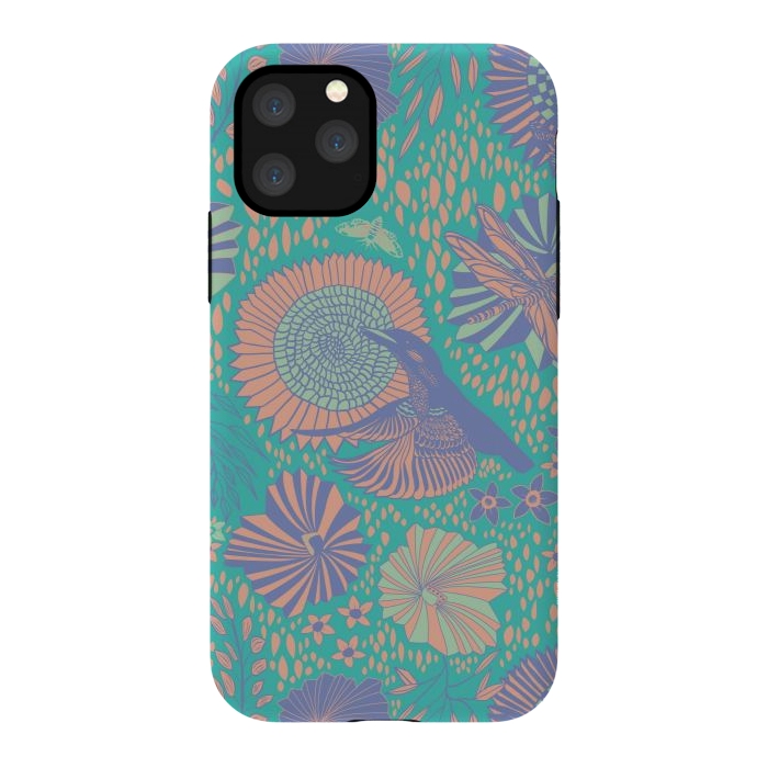 iPhone 11 Pro StrongFit Mint bird and dragonfly by Nina Leth