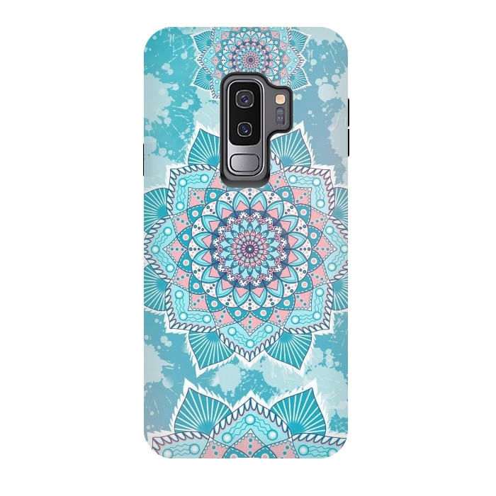 Galaxy S9 plus StrongFit Flower mandala turquoise blue by Jms