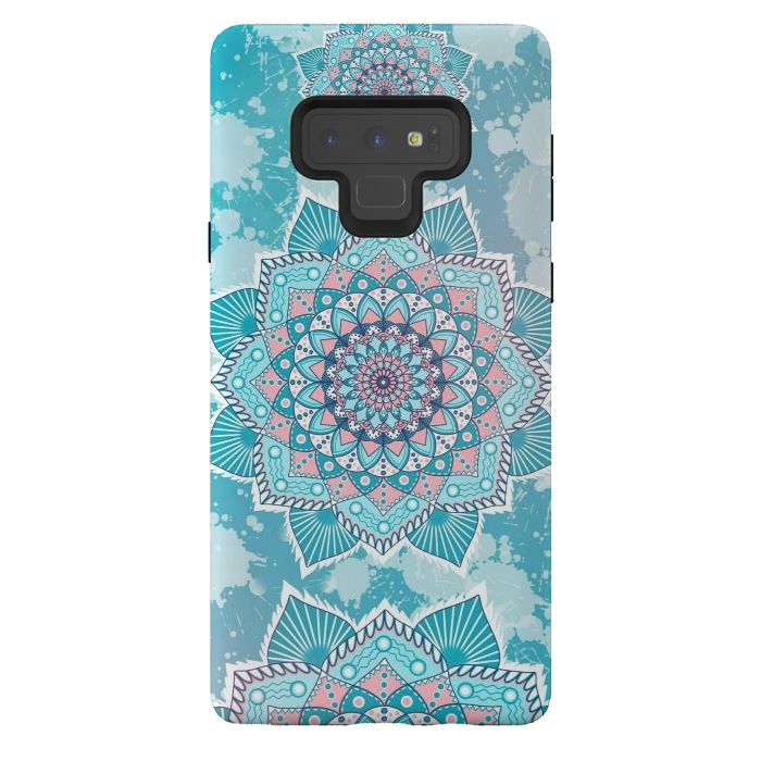Galaxy Note 9 StrongFit Flower mandala turquoise blue by Jms