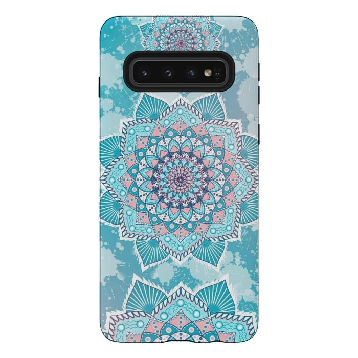 Galaxy S10 StrongFit Flower mandala turquoise blue by Jms