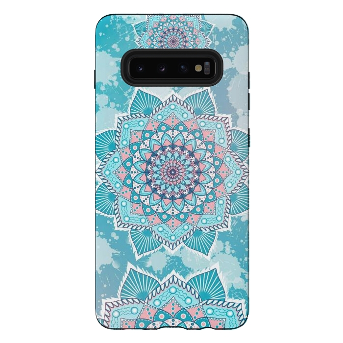Galaxy S10 plus StrongFit Flower mandala turquoise blue by Jms
