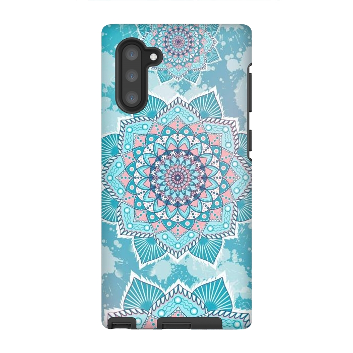 Galaxy Note 10 StrongFit Flower mandala turquoise blue by Jms
