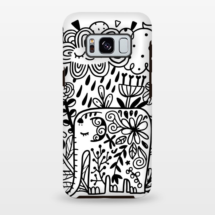 Galaxy S8 plus StrongFit Doodle elephant and flowers by Anna Alekseeva