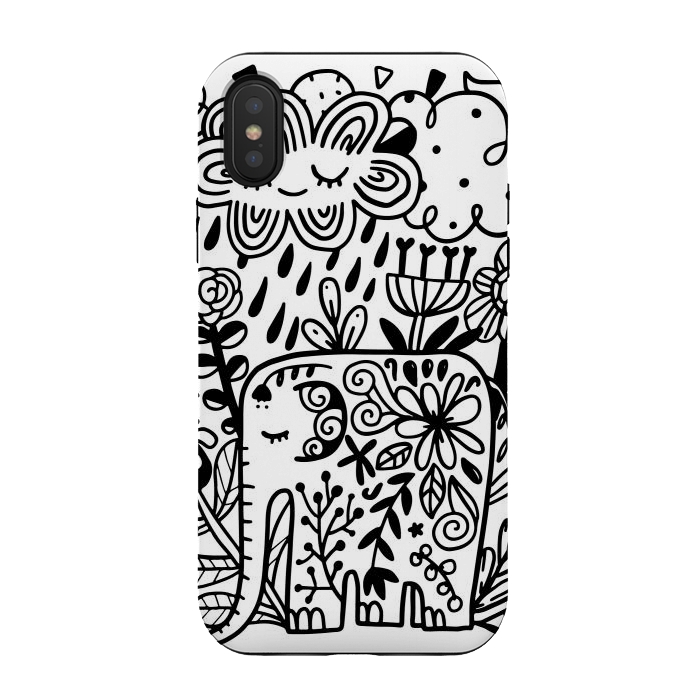 iPhone Xs / X StrongFit Doodle elephant and flowers by Anna Alekseeva