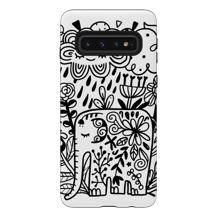 Galaxy S10 StrongFit Doodle elephant and flowers by Anna Alekseeva