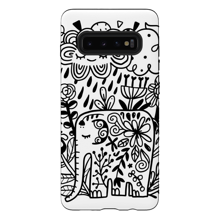 Galaxy S10 plus StrongFit Doodle elephant and flowers by Anna Alekseeva