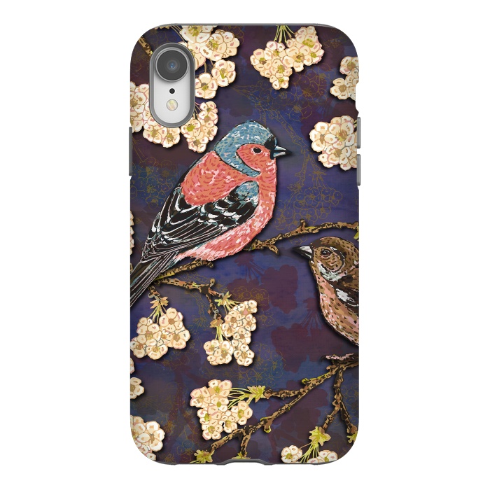iPhone Xr StrongFit Chaffinches in Cherry Blossom by Lotti Brown