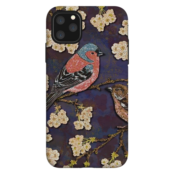 iPhone 11 Pro Max StrongFit Chaffinches in Cherry Blossom by Lotti Brown
