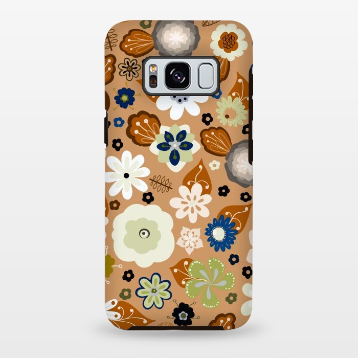 Galaxy S8 plus StrongFit Kitsch 70s Flowers in Classic Blue and Brown by Paula Ohreen