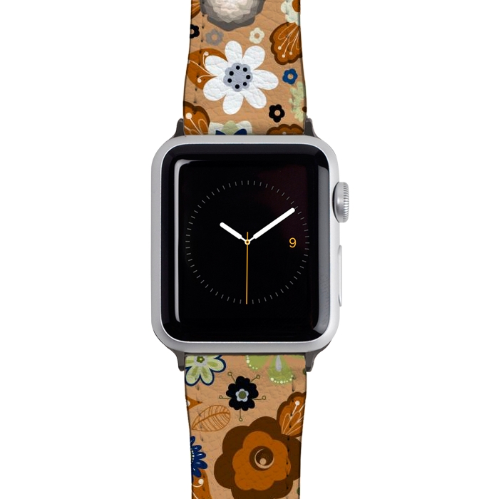 Watch 38mm / 40mm Strap PU leather Kitsch 70s Flowers in Classic Blue and Brown by Paula Ohreen
