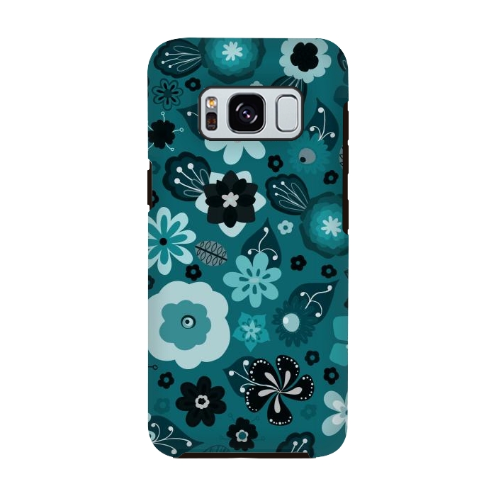 Galaxy S8 StrongFit Kitsch 70s Flowers in Monochrome Classic Blue by Paula Ohreen