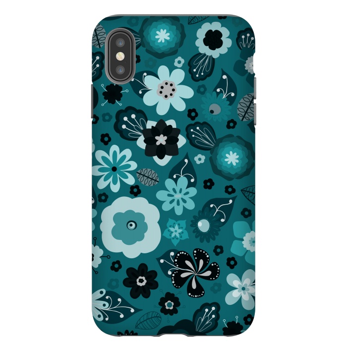 iPhone Xs Max StrongFit Kitsch 70s Flowers in Monochrome Classic Blue by Paula Ohreen