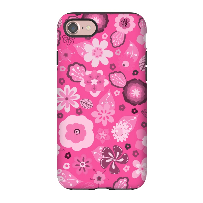 iPhone 7 StrongFit Kitsch 70s Flowers in Bright Pink Hues by Paula Ohreen
