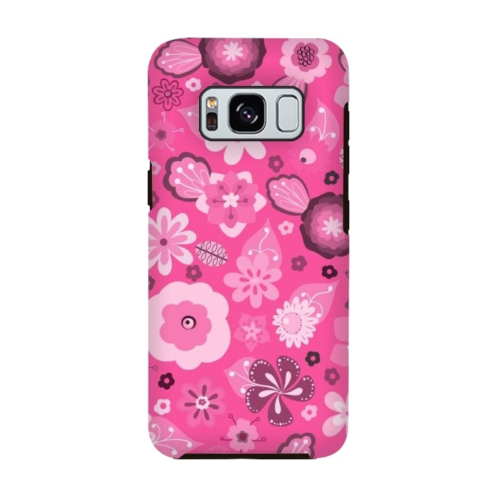 Galaxy S8 StrongFit Kitsch 70s Flowers in Bright Pink Hues by Paula Ohreen
