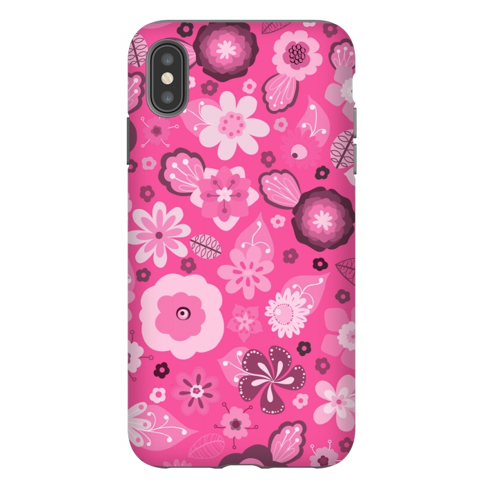 iPhone Xs Max StrongFit Kitsch 70s Flowers in Bright Pink Hues by Paula Ohreen